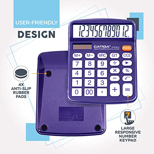 Desktop Calculator 12 Digit with Large LCD Display and Sensitive Button, Solar and Battery Dual Power, Standard Function for Office, Home, School, CD-2786 (Purple) - color: Purple