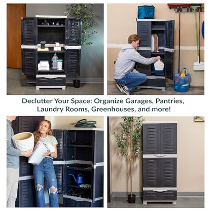 Sunnydaze 57" Garage Storage Cabinet with Locking Doors & Shelves, Charcoal - color: Charcoal, style: With Drawer - 57.5" H
