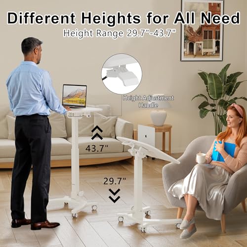 BONTEC Mobile Foldable Standing Desk, Gas Spring, 25.6 x 19.7 Inch, White - color: White