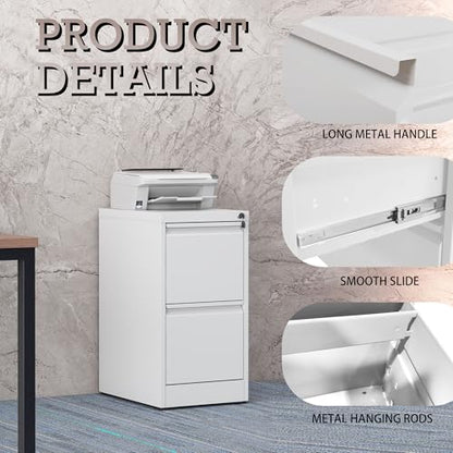 2 Drawer Vertical Filing Cabinet with Lock for Home Office, White - color: White, size: 2-Drawer