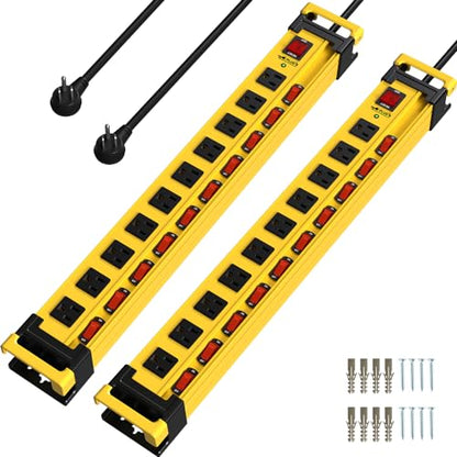 Plug'n 10 Outlet 3300J Surge Protector Power Strip with Individual Switches,Heavy Duty Power Strip with Cord Manager,9FT/14AWG/15AMP/1875W Power Cord,2 Packs - size: 10 Outlet, style: 9FT 2PACKS