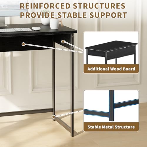 ALISENED Small Computer Desk, Office Desk with Metal Frame, 37.5 Inch Home Office Desk, Water-Resistant, Scratchproof Surface, Table for Small Spaces, Black - color: Black, size: W-37.5in