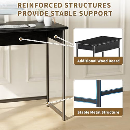 ALISENED Small Computer Desk, Office Desk with Metal Frame, 37.5 Inch Home Office Desk, Water-Resistant, Scratchproof Surface, Table for Small Spaces, Black - color: Black, size: W-37.5in