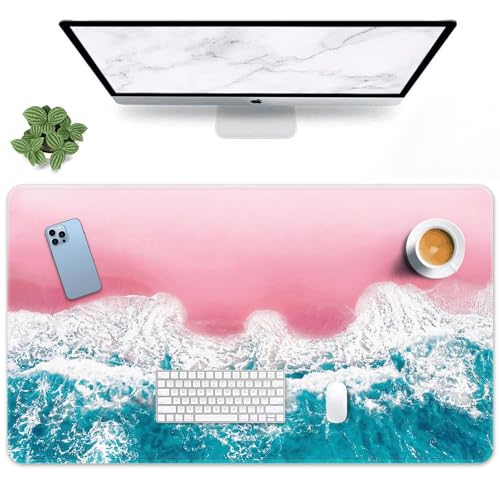Large Mouse Pad, Mouse Pad, 31.5 x 15.7 Inch, Beach Pink | Blue Non-Slip Desk Pad Keyboard and Mouse Desk Mat for Gamer, Office & Home - color: Pink Blue Beach