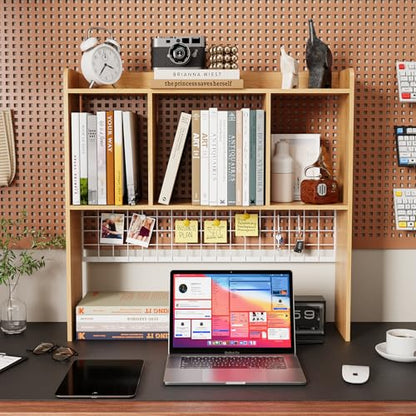 Desktop Bookshelf,Desk Hutch with 3 Shelves for Computer,Natural - color: Natural