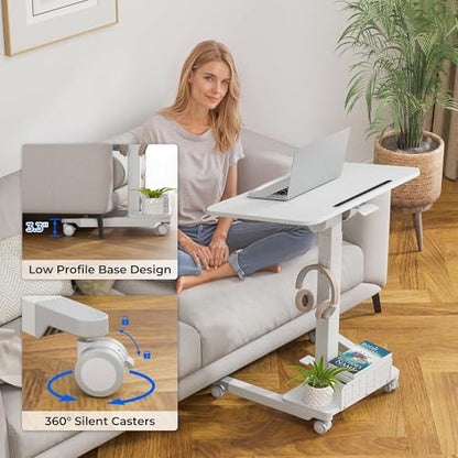 BONTEC Mobile Standing Desk, Adjustable Height, 23.6 x 20.5 Inch, White - color: White, size: 23.6" x 20.5"