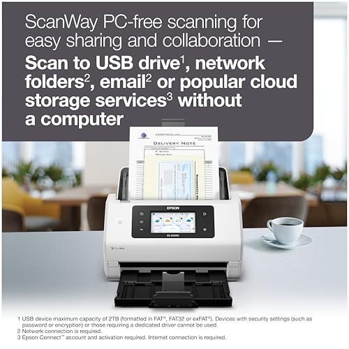 Epson DS-800WN EdgeLink Wireless Network Color Document Scanner | Duplex Scanning 100-Sheet Auto Document Feeder 4.3 in Color Touchscreen 50 ppm Scanning Speed