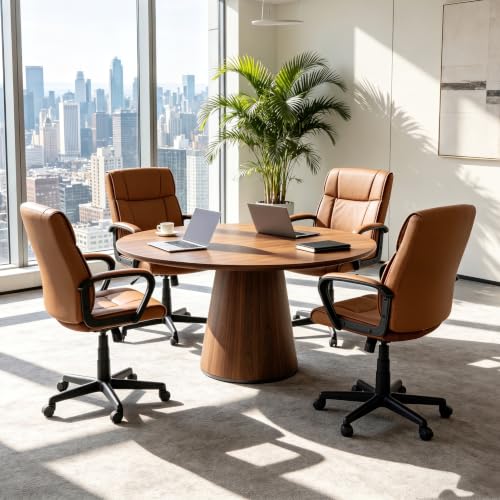 Office Desk Chair Set of 2 Conference Room Chairs Modern Ergonomic Executive Swivel Chair Adjustable Height PU Leather Home Desk Chair with Armrests Comfy Computer Task Chairs with Wheels - color: Brown, size: Set of 2