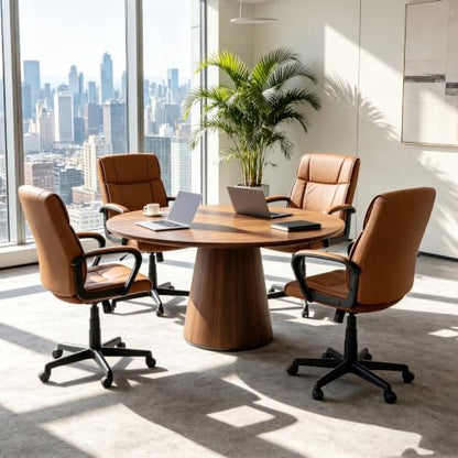Office Desk Chair Set of 2 Conference Room Chairs Modern Ergonomic Executive Swivel Chair Adjustable Height PU Leather Home Desk Chair with Armrests Comfy Computer Task Chairs with Wheels - color: Brown, size: Set of 2