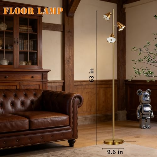 Floor Lamp with 3 Rotatable LED Lights，Magnetic Remote，and 5 Color Temperatures - color: Bronze