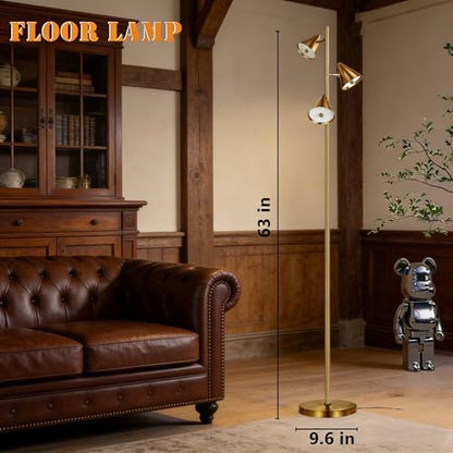 Floor Lamp with 3 Rotatable LED Lights，Magnetic Remote，and 5 Color Temperatures - color: Bronze
