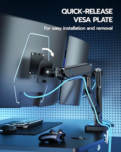 ARES WING 17-45 Inch Monitor Arm Ultrawide Dual Monitor Mount, Black | Heavy Duty Mechanical Spring Monitor Stand Adjustable Arms Holds up to 44lbs, 75/100 VESA Mount with Clamp/Grommet Base - color: Black, style: Non RGB