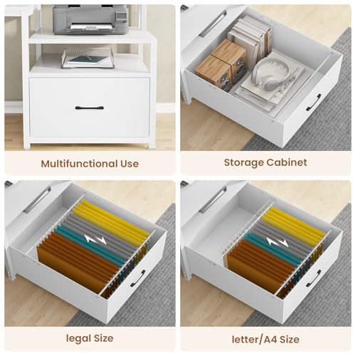 SEDETA Computer Desk with 5 Drawer, Power Outlet, Led Lights, White - color: White With Led Lights, size: 67X18.5inch