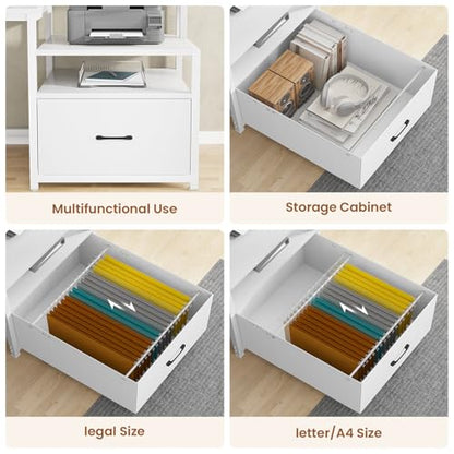 SEDETA Computer Desk with 5 Drawer, Power Outlet, Led Lights, White - color: White With Led Lights, size: 67X18.5inch
