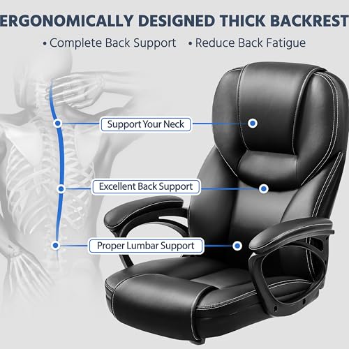 Yaheetech Executive Office Chair High Back PU Leather Adjustable Seat Black - color: Black