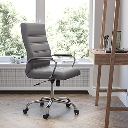 Flash Furniture LeatherSoft Executive Office Chair, Gray/Chrome | 360° Swivel, Height Adjustable, Commercial Grade - color: Gray Leathersoft/Chrome Frame