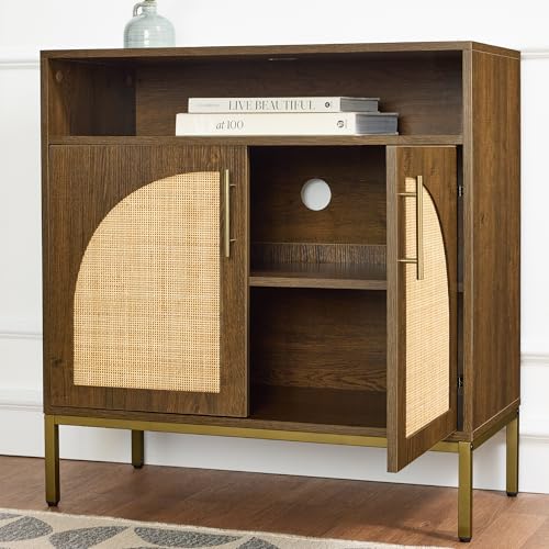 Best Choice Products Rattan Sideboard Buffet Cabinet, Entryway Table, Accent Storage Cabinet, Console Table for Hallway, Living Room, Dining Room - Brown - color: Arched Rattan, Brown
