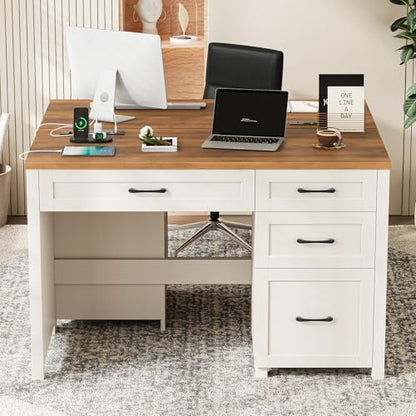 Farmhouse 47" Executive Desk, Computer Desk with File Drawer, Unique White - color: Unique White, size: Right Mounted