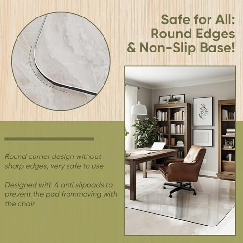 Office Chair Mat for Carpet & Hardwood, Upgraded 45" x 60" Tempered Glass Chair Mat for Office Home, with 4 Anti-Slip Pads - size: 45"x60"