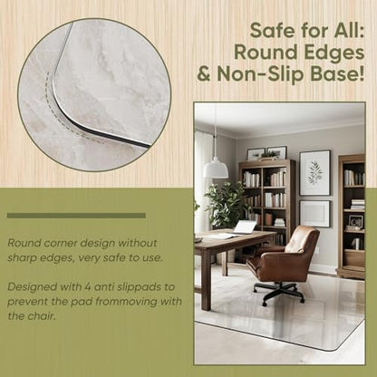 Office Chair Mat for Carpet & Hardwood, Upgraded 45" x 60" Tempered Glass Chair Mat for Office Home, with 4 Anti-Slip Pads - size: 45"x60"