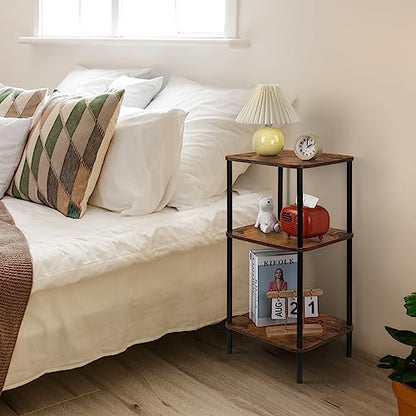 BTY 3 Tier Tall End Table Telephone Table Tall Side Table, 30" H Small End Table with Storage Shelves, Tall Nightstand for Living Room, Bedroom, Home Office,3 Tier Slim Table, Tall Side Table - color: Brown