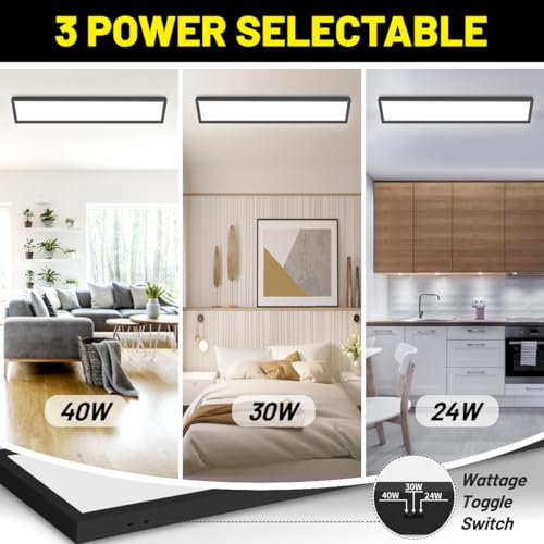 1x4 Led Flat Panel Light Surface Mount 2-Pack, 40W/4980LM, 5CCT 3000K/3800K/4500K/5200K/6000K, Flush Mount Ceiling Light for Kitchen, Garage, Hallway, Office, Black, ETL - color: Black, size: 1ft. X 4ft. (2-pack)