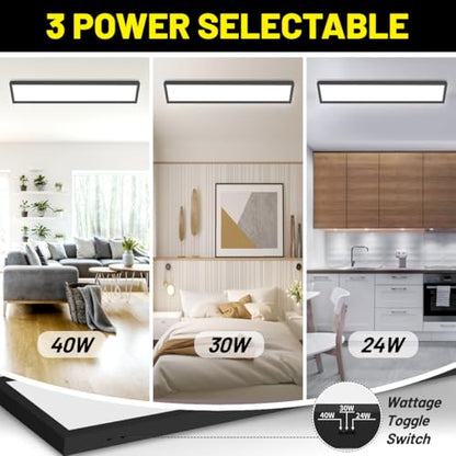 1x4 Led Flat Panel Light Surface Mount 2-Pack, 40W/4980LM, 5CCT 3000K/3800K/4500K/5200K/6000K, Flush Mount Ceiling Light for Kitchen, Garage, Hallway, Office, Black, ETL - color: Black, size: 1ft. X 4ft. (2-pack)