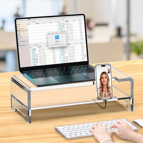 Acrylic Monitor Stand Riser Clear Laptop Stand 2-Tier L16 xW7.5 xH4.7 - size: 16''-2Tier