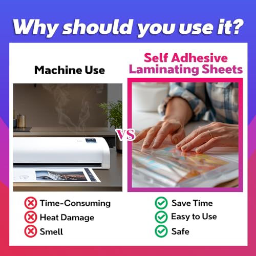 VIOLETTO 4mil Self-Adhesive Laminating Sheets 20 Pack, Menu Size, 12.3x17.1 Inches, No Machine Needed - size: Menu Size 20Pack