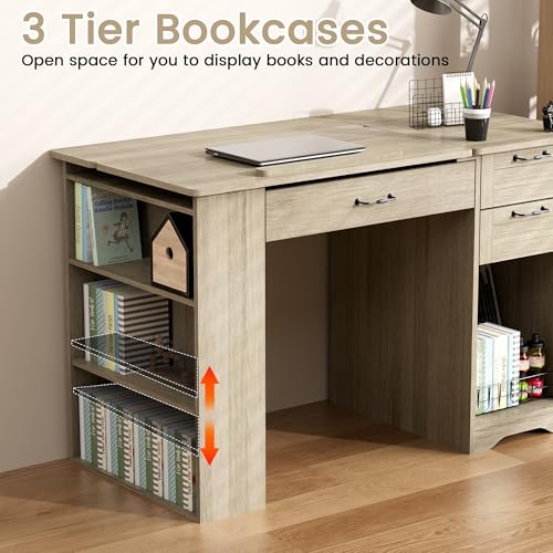 Drafting Table with Storage Cabinet & Drawers, Adjustable Drawing Desk with Open Shelves, Craft Table Painting Desk for Artists, Painters, Drawing, Crafting, Reading, Writing, Working (Grey) - color: Grey