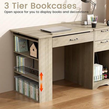 Drafting Table with Storage Cabinet & Drawers, Adjustable Drawing Desk with Open Shelves, Craft Table Painting Desk for Artists, Painters, Drawing, Crafting, Reading, Writing, Working (Grey) - color: Grey