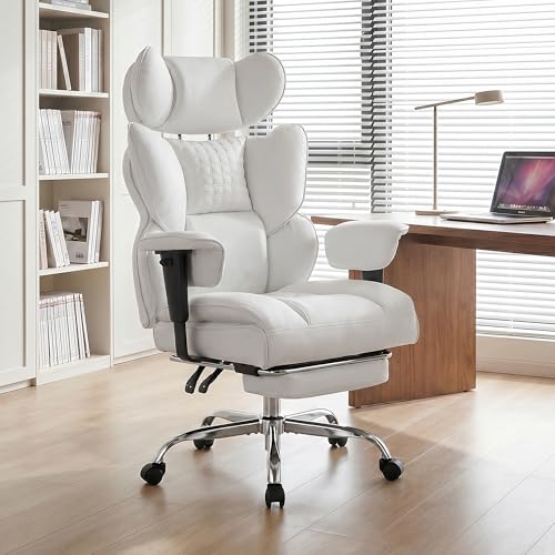 Big and Tall Office Chair 400 LBS, for Adults, Home Office | PU Leather, Executive Ergonomic Desk Chair with Footrest, Lumbar Support, Wide Seat ,Reclining, Adjustable Armrest, Beige - color: Beige, size: Adjustable Armrest