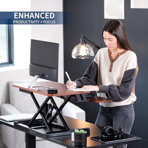 VIVO Dark Walnut 28 inch Standing Desk Converter, DESK-V028KA - color: Dark Walnut, size: 28"