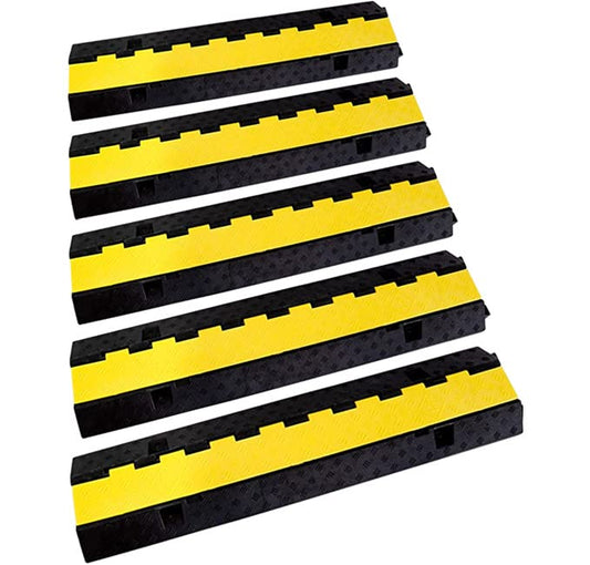 Rubber Cable Ramp Cord Cover Cable Protector Ramps Wire Hose Protective 22000Lbs Load Capacity Traffic 2 Channel Speed Bump for Asphalt Concrete Gravel Driveway Indoor Outdoor, 5 Packs - color: 2 Channel - 5 Pack