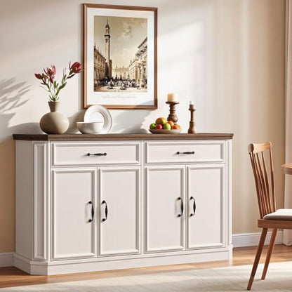ONBRILL 55" Buffet Cabinet with 2 Storage Drawers, Wood Sideboard Off-White