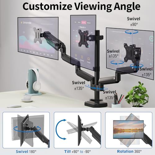 Triple Monitor Desk Mount for Computer Screens up to 32" | Holds up to 19.8 lbs Each, 3 Monitor Arm, Heavy Duty Stand Vesa Mount 75x75, 100x100 - size: Triple