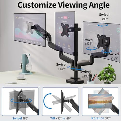 Triple Monitor Desk Mount for Computer Screens up to 32" | Holds up to 19.8 lbs Each, 3 Monitor Arm, Heavy Duty Stand Vesa Mount 75x75, 100x100 - size: Triple