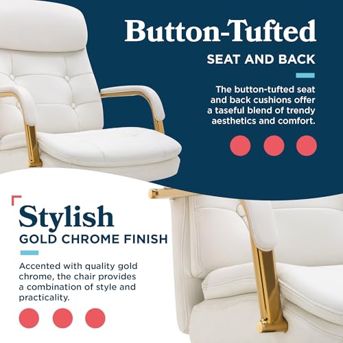 La-Z-Boy Sonata Ergonomic Bonded Leather Swivel Executive Chair, White and Gold (CCHR10014A) - color: Beige