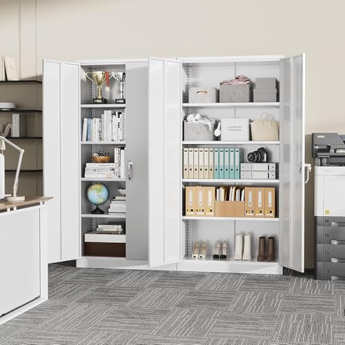 Greenvelly Metal Garage Storage Cabinet with Doors and Adjustable Shelves,72" Steel Lockable File Cabinet for Home Office,Garage,School(White,36" W x 18" D) - color: White, size: Large 72"