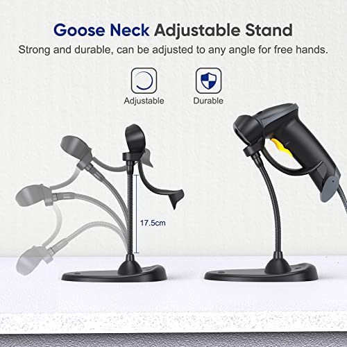 Eyoyo Handheld USB Wired 2D Barcode Scanner with Gooseneck Stand for POS | Automatic, QR Code Scanner Bar Code Reader, Support Screen Scanning, for PC Library Store Supermarket Check-Out, Inventory