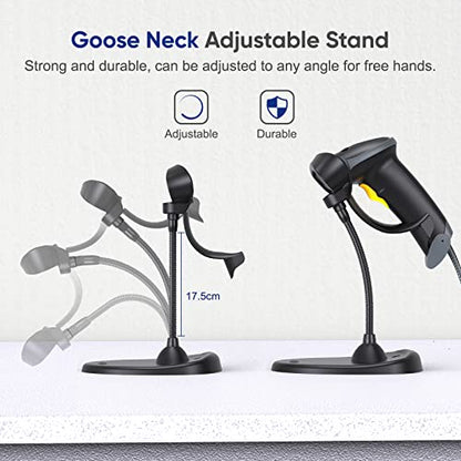 Eyoyo Handheld USB Wired 2D Barcode Scanner with Gooseneck Stand for POS | Automatic, QR Code Scanner Bar Code Reader, Support Screen Scanning, for PC Library Store Supermarket Check-Out, Inventory