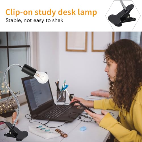Clip Desk Lamp Socket 2 Pack Flexible Gooseneck Lamp Stand Clip-On with Switch Plugs Clip on Light with Flexible Neck Portable Clip on Light Metal Clip Holder Desk Study Clamp Lamp - color: Black, size: 2PCS