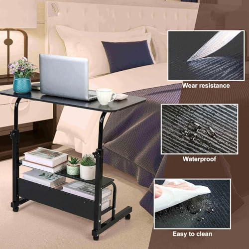 Adjustable Height Mobile Computer Desk with Wheels Black 31.5x15.7 Inch - color: Black