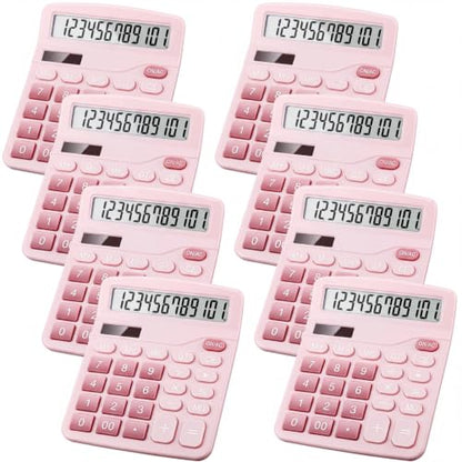 8 Pack Calculator Bulk, 12 Digits Calculators Desktop Solar and Battery Dual Power Large LCD Display and Sensitive Button Handheld for Office, School (Pink) - color: Pink
