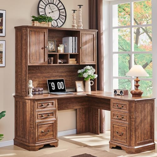 T4TREAM 59" Farmhouse Wood Desk Hutch with Ample Storage, Only Match VSC Series Farmhouse Desk (Reclaimed Barnwood) - color: Reclaimed Barnwood, size: Hutch Only
