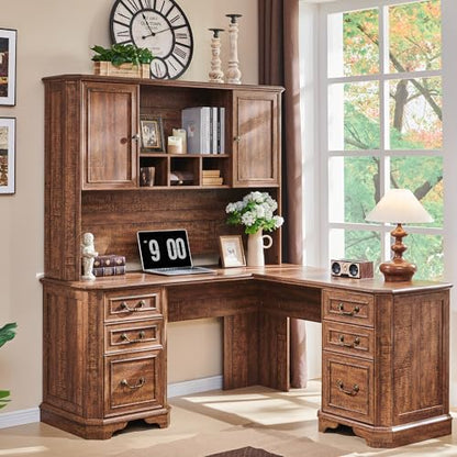 T4TREAM 59" Farmhouse Wood Desk Hutch with Ample Storage, Only Match VSC Series Farmhouse Desk (Reclaimed Barnwood) - color: Reclaimed Barnwood, size: Hutch Only