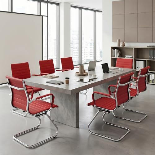 HNY 6-Pack PU Leather Office Guest Chairs - color: Burgundy, size: 6 PCS