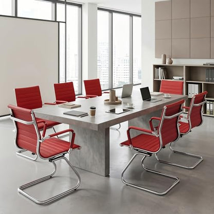 HNY 6-Pack PU Leather Office Guest Chairs - color: Burgundy, size: 6 PCS