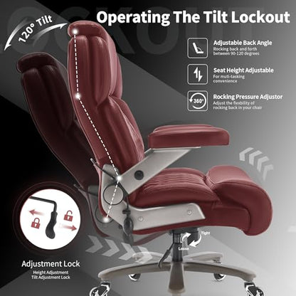 Big and Tall Office Chair 700lbs, Ergonomic High Back Computer Desk Chair | Adjustable Headrest&Lumbar Support, 3D Flip Arms, Large Wheels, Heavy Duty Metal Base, Thick Padded Wide Seat Executive Chair - color: Burgundy