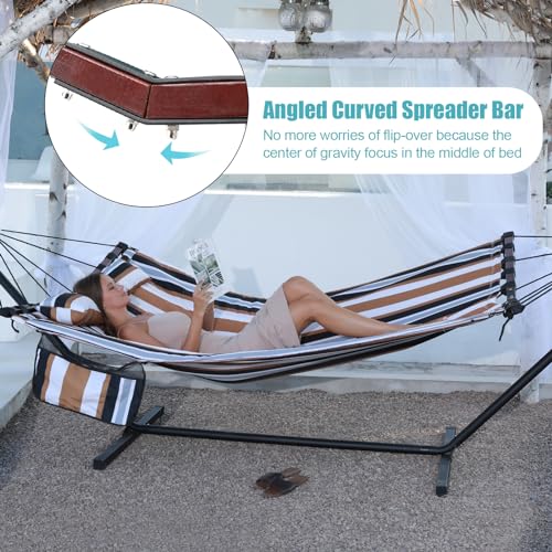 TegerDeger 12FT 2 Person Hammock with V Shaped Spreader Bar -Coffee Stripes - color: Coffee Stripes